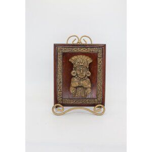 Vintage Aztec Warrior Wood Wall Plaque - Mexican Folk Art